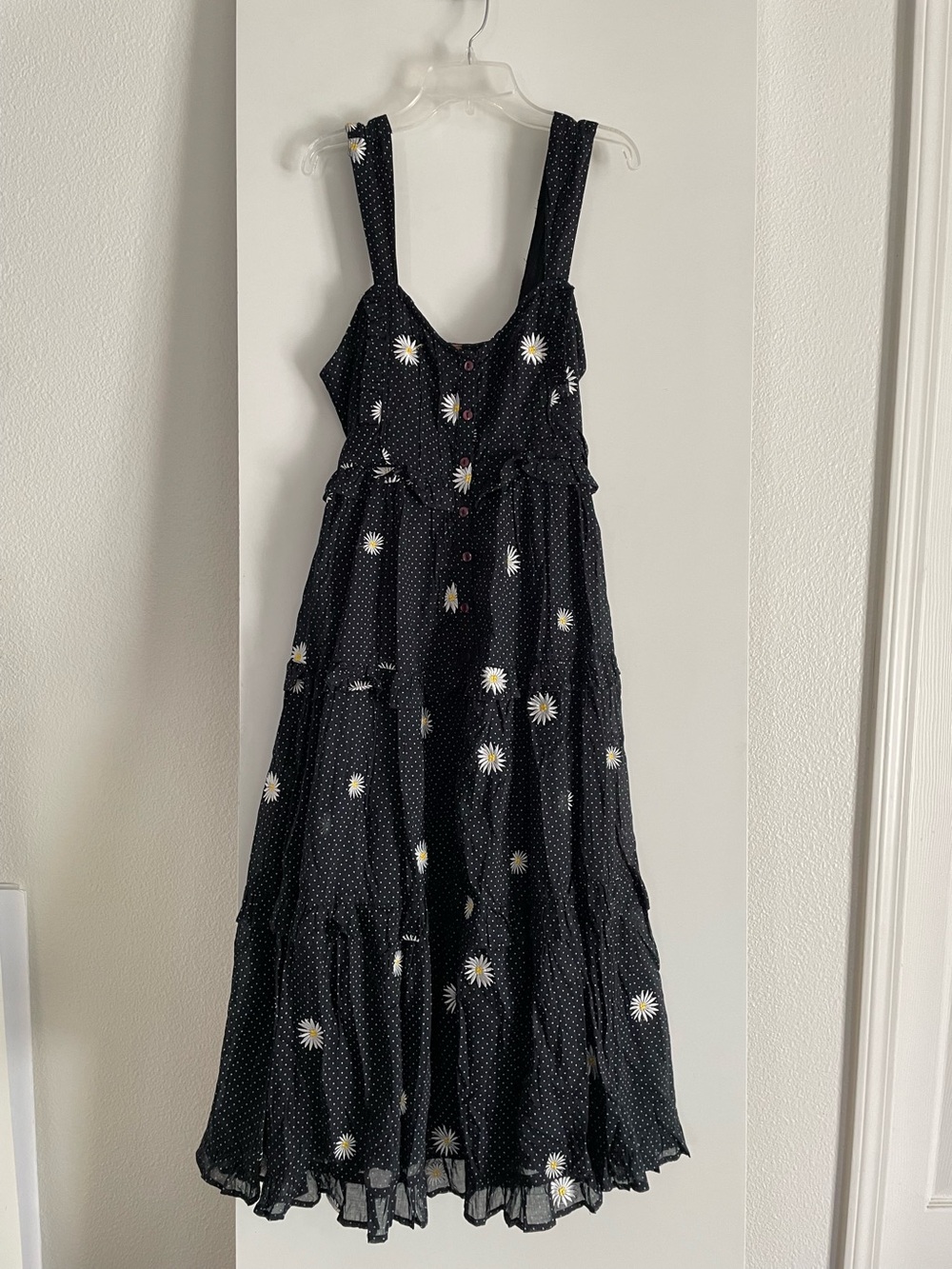 XS/TP Free People: Cotton Midi Dress  Daisy Floral Black/White Polka Dot NWT